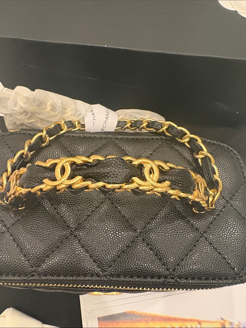 NWT CHANEL Black Quilted Mini Vanity Bag Gold Chain Handle/Crossbody VIP gift - Picture 3 of 7